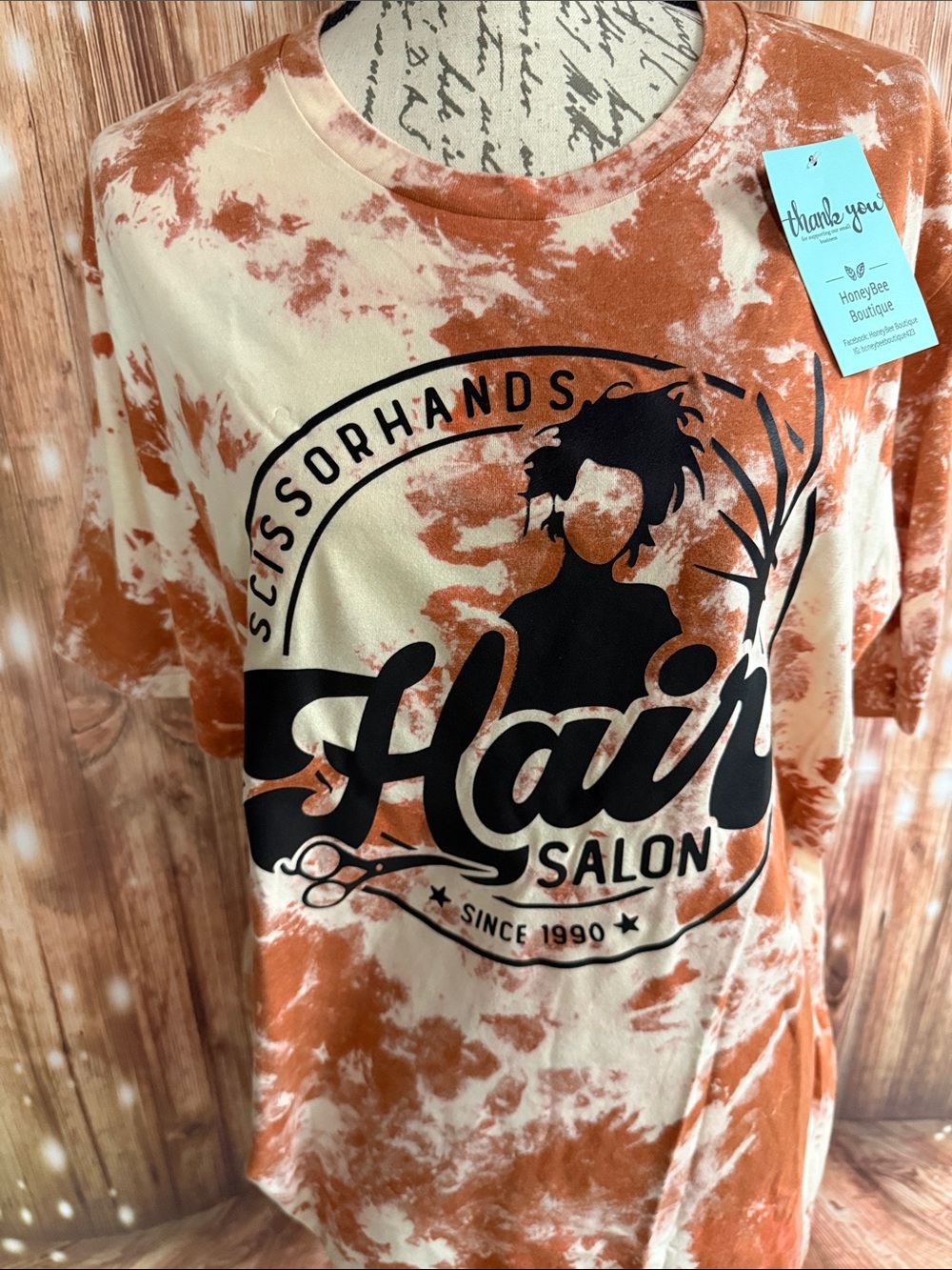 Bella Canvas Tie-Dye Halloween Boutique Hair Salon Tee - Rust & Cream